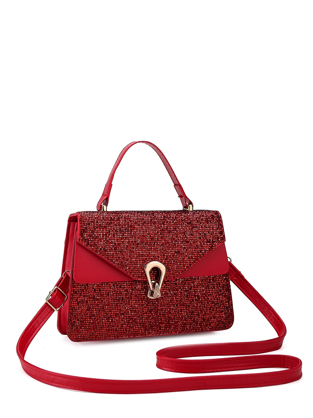 

Diva Dale Textured Embellished Structured Sling Bag, Red