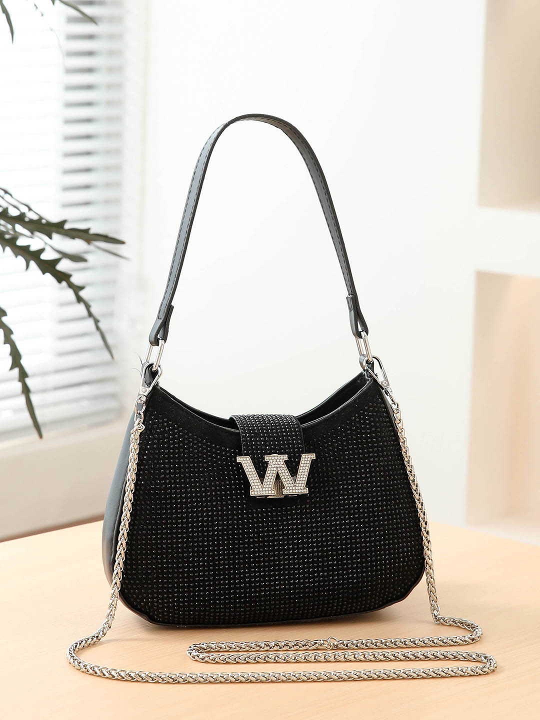 

Diva Dale Textured Embellished Structured Handheld Bag, Black