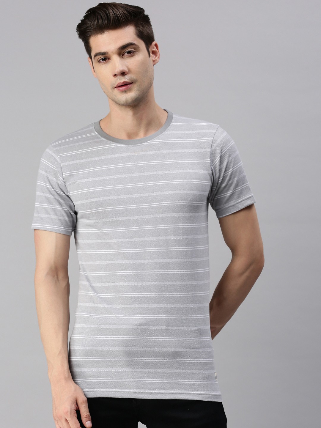 

ONN Striped Pure Cotton T-shirt, Grey