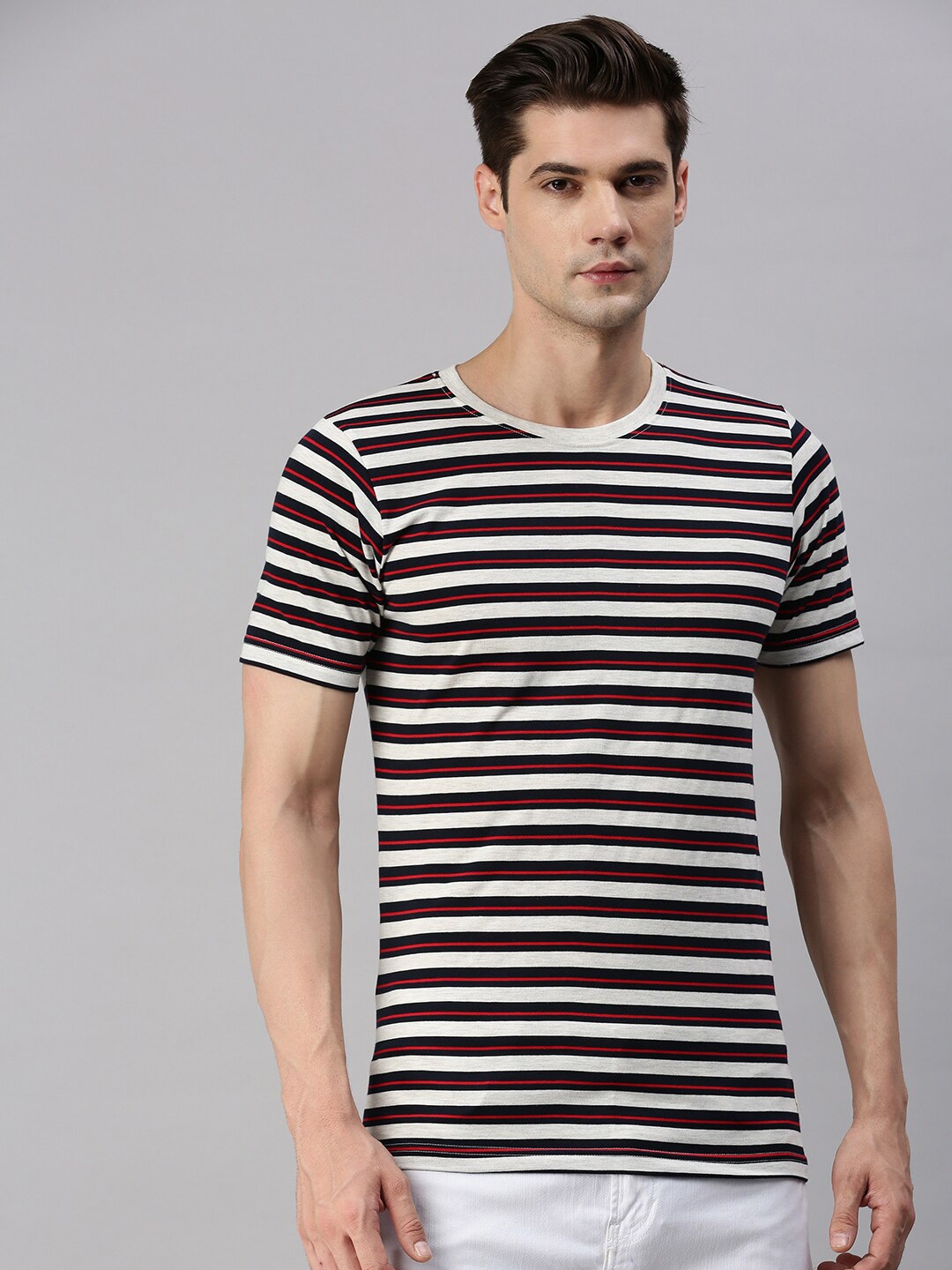 

ONN Striped Pure Cotton T-shirt, White