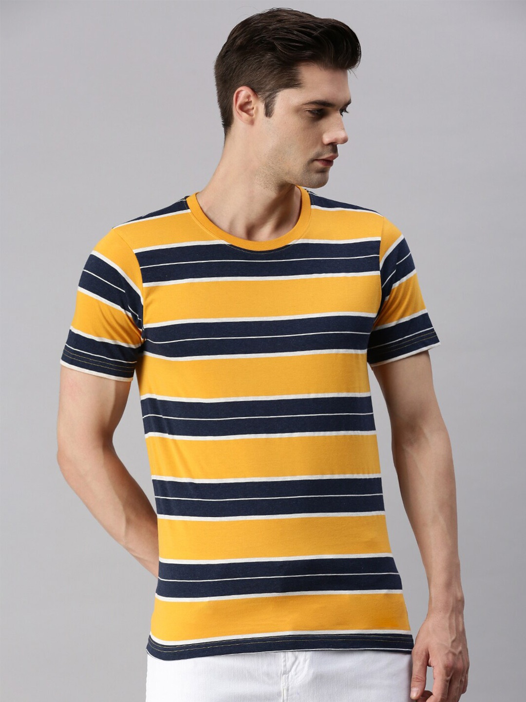 

ONN Striped Casual Pure Cotton T-shirt, Yellow