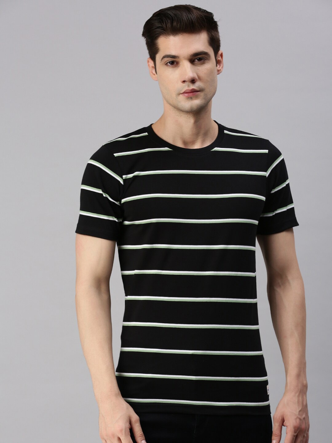 

ONN Striped Pure Cotton T-shirt, Black