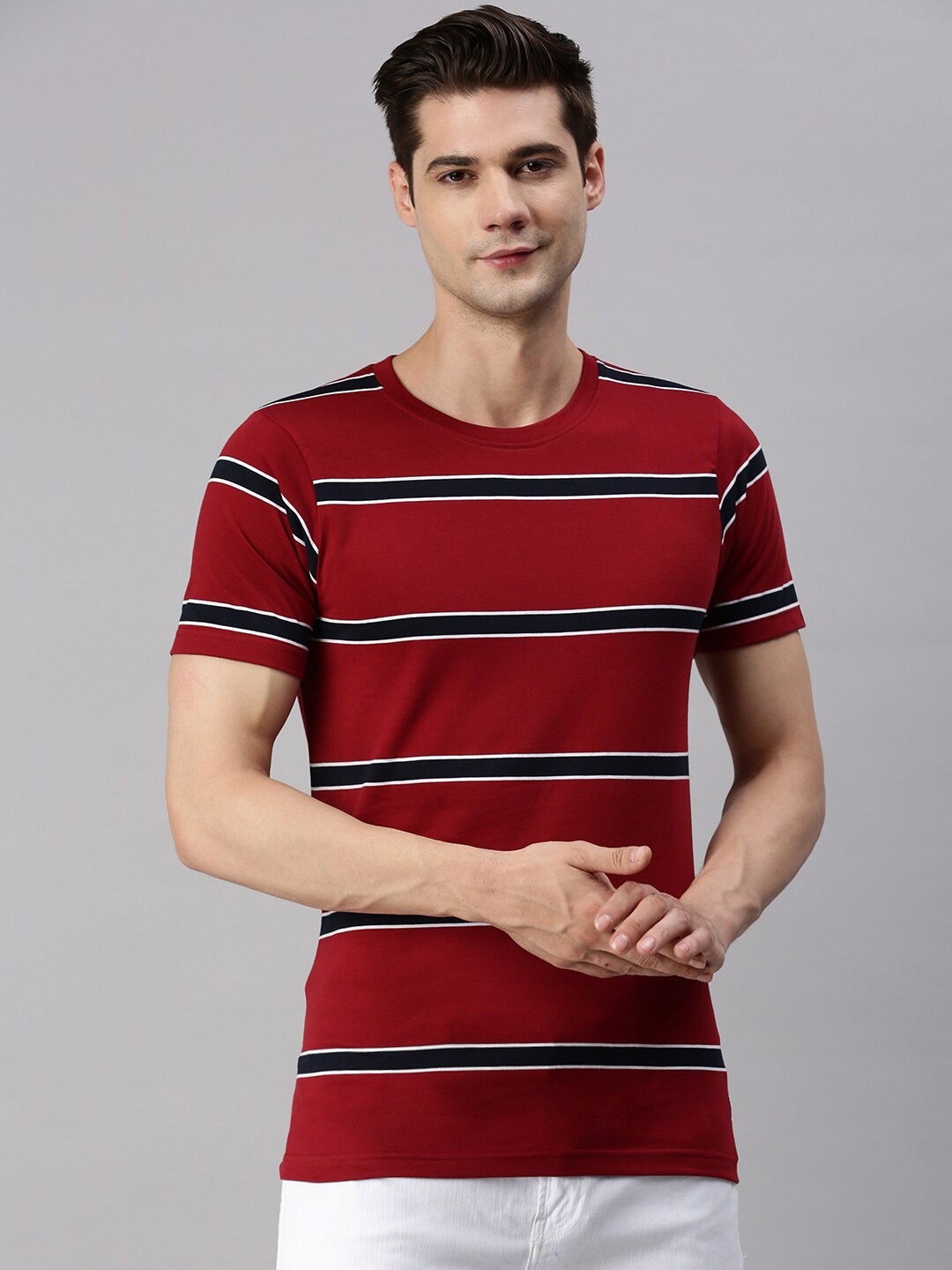 

ONN Striped Pure Cotton T-shirt, Maroon