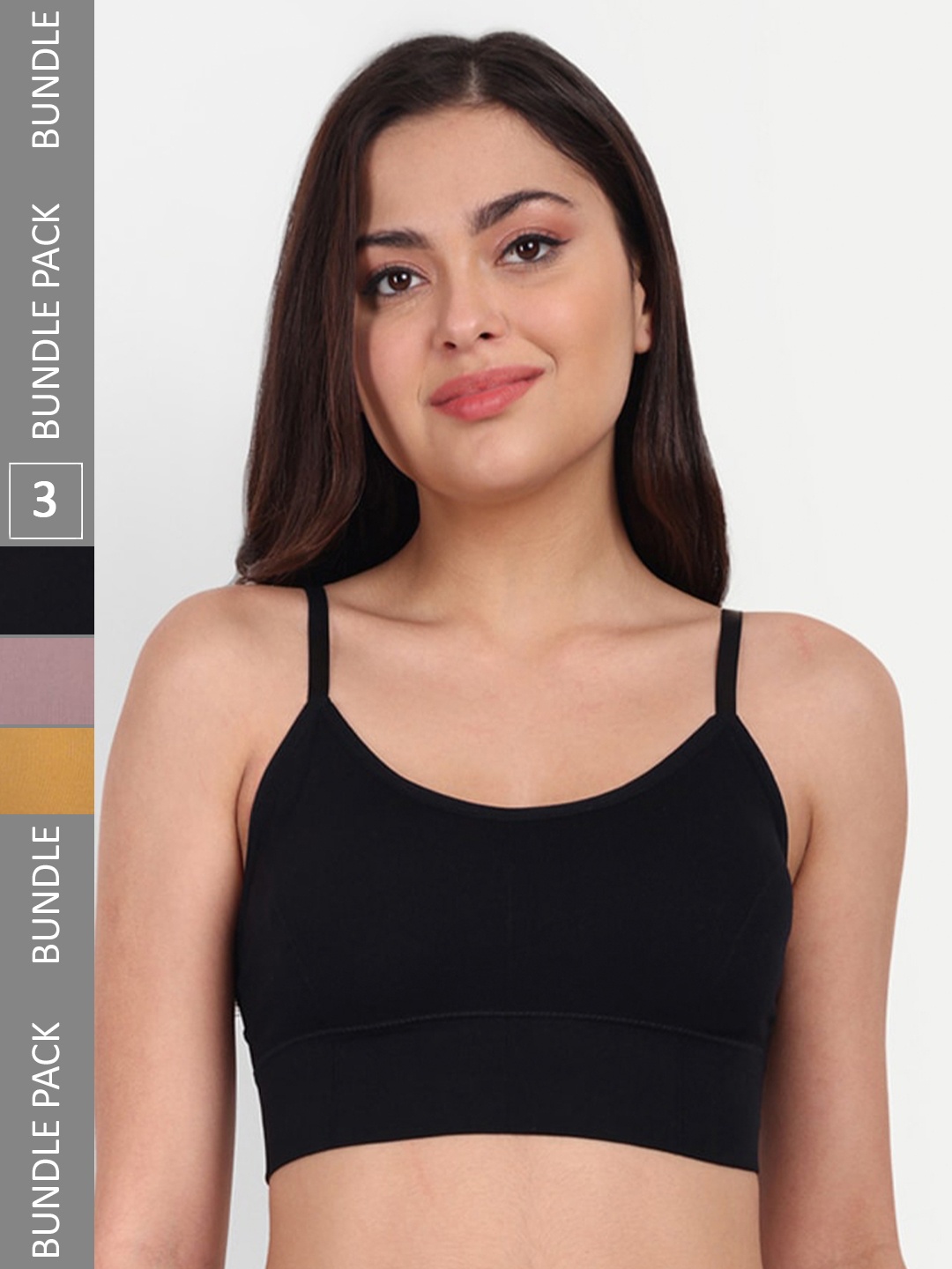 

TOM & GEE Pack Of 3 Full Coverage Seamless Camisole Bra With All Day Comfort, Black