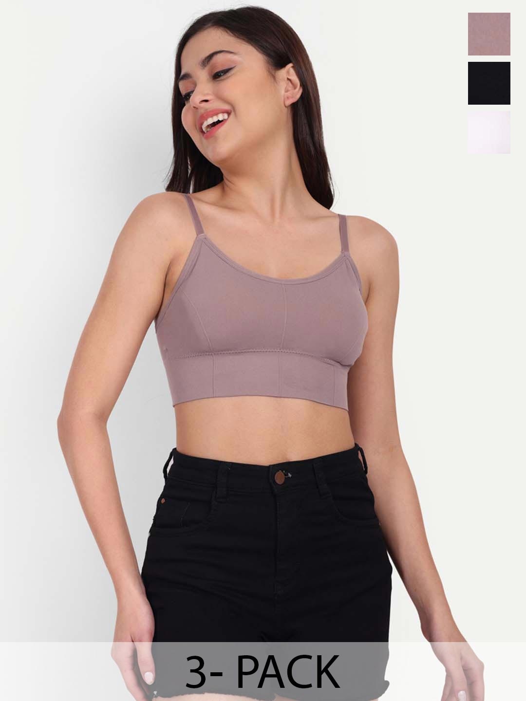 

TOM & GEE Pack Of 3 Full Coverage Removable Padding Bralette Bras With All Day Comfort, Black