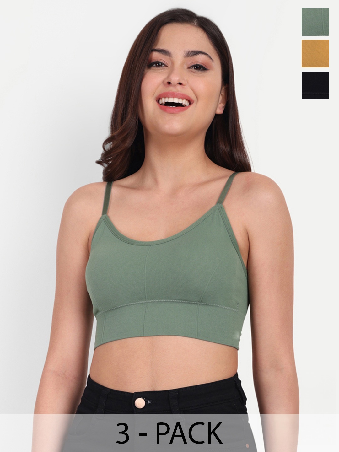 

TOM & GEE Pack of 3 Full Coverage Removable Padding Bralette Bra All Day Comfort, Green