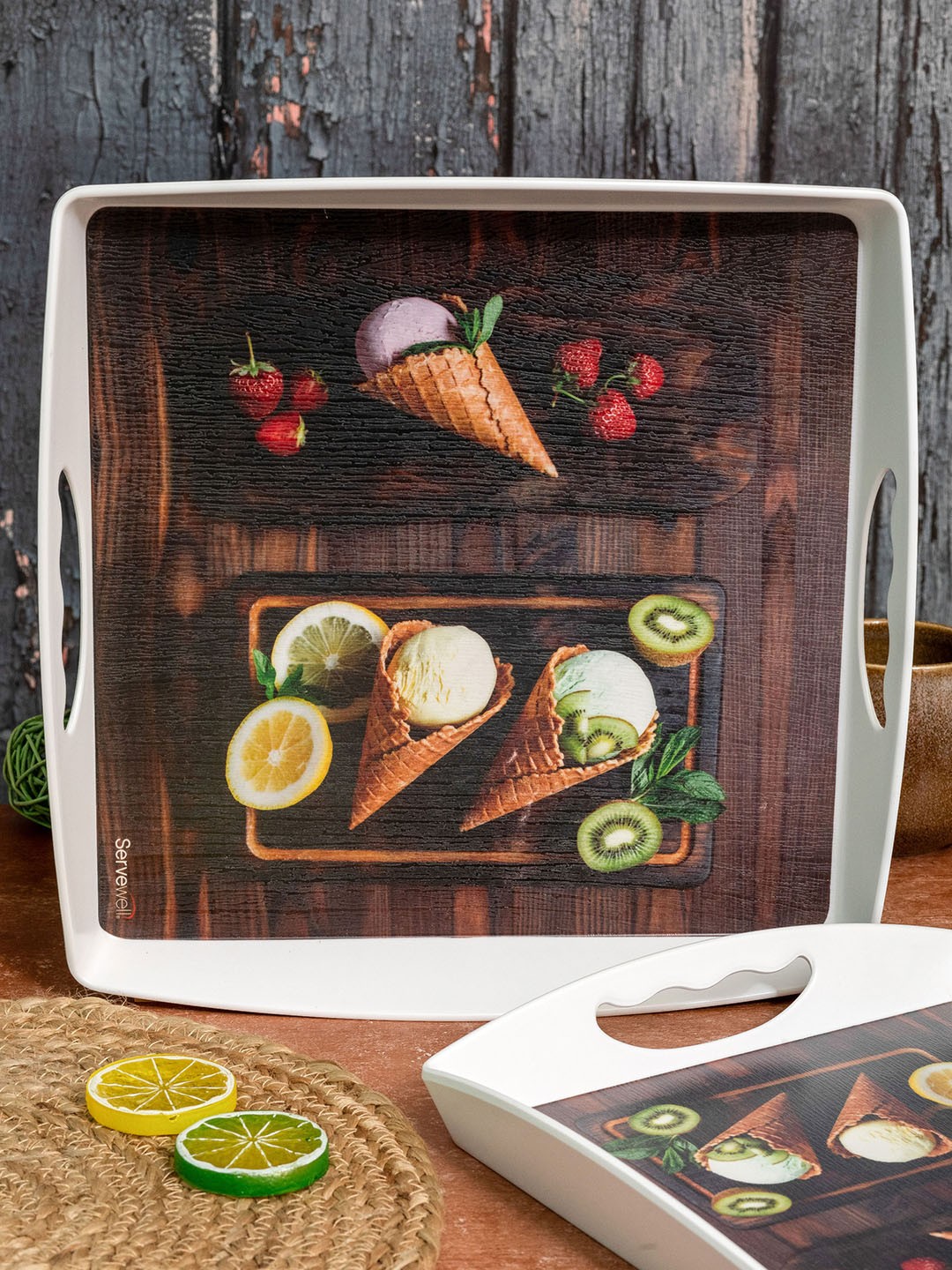 

Servewell White & Brown 2-Pieces Printed Square Trays