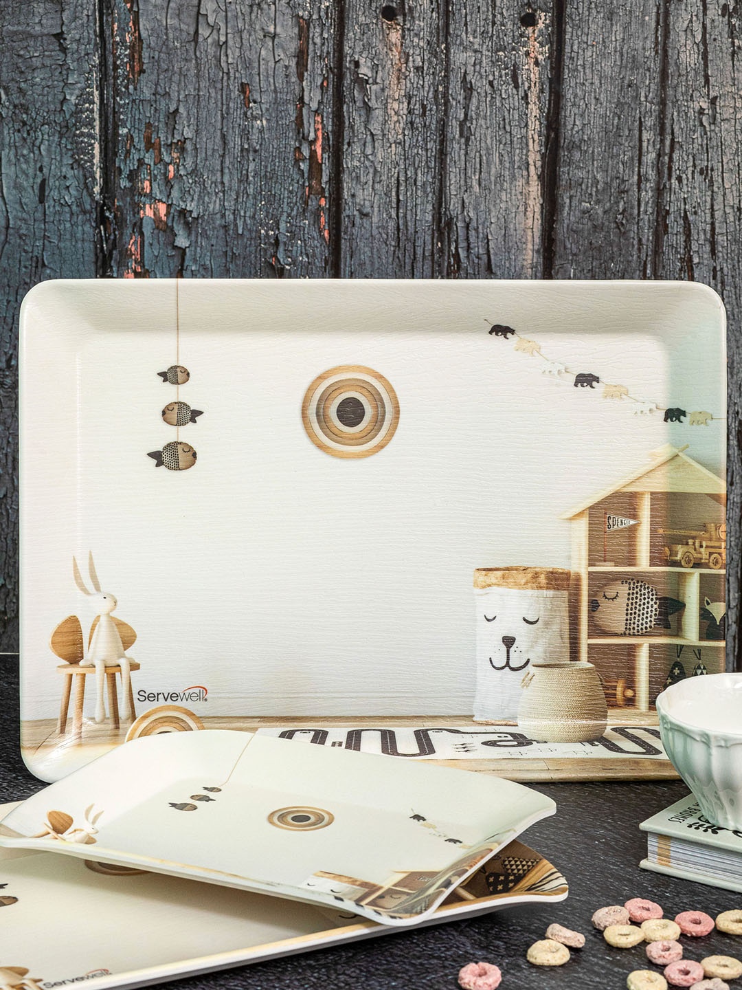 

Servewell White 3-Pieces Printed Serving Trays
