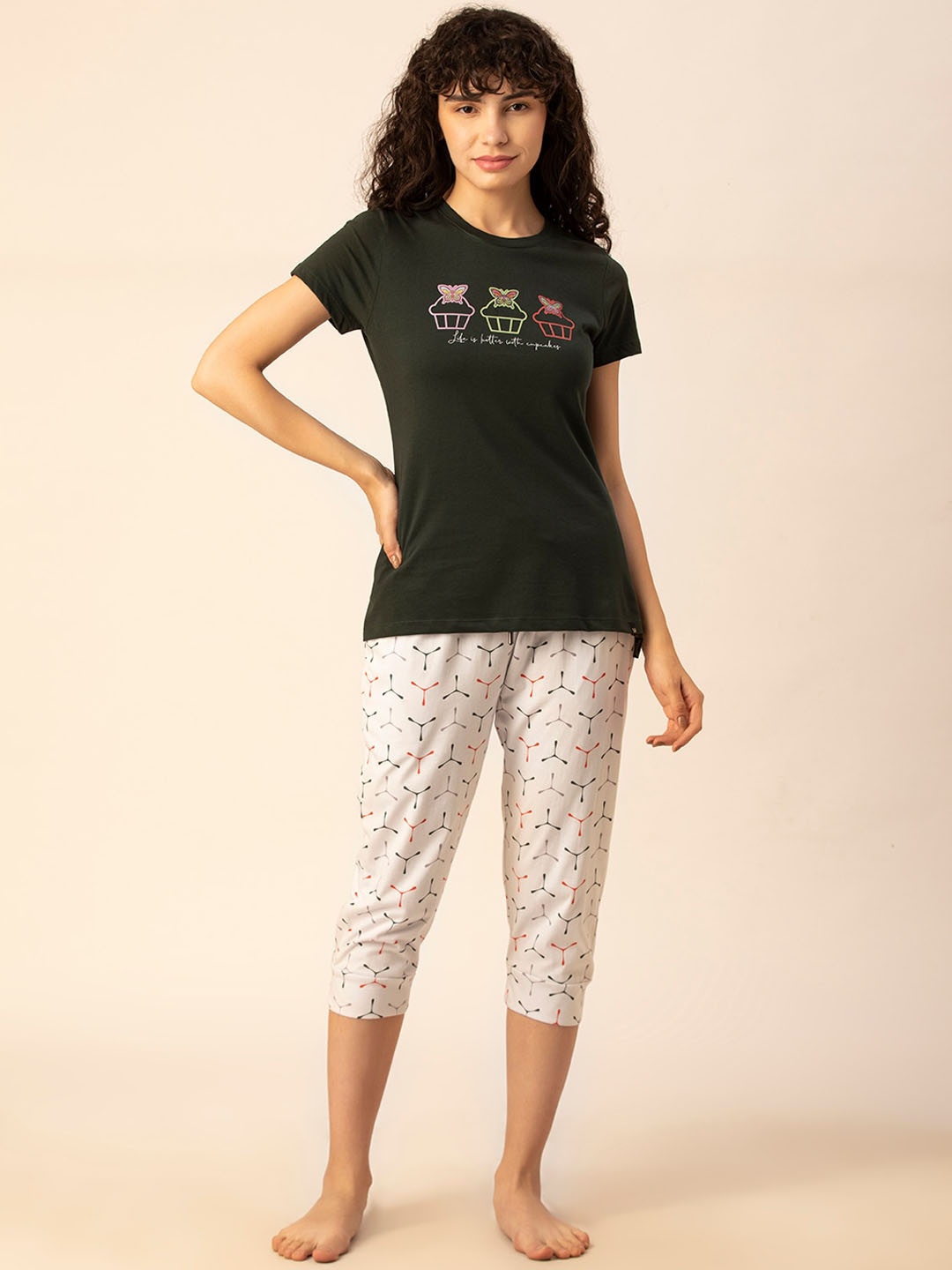 

TITTLI Graphic Printed Pure Cotton Night suit, Green