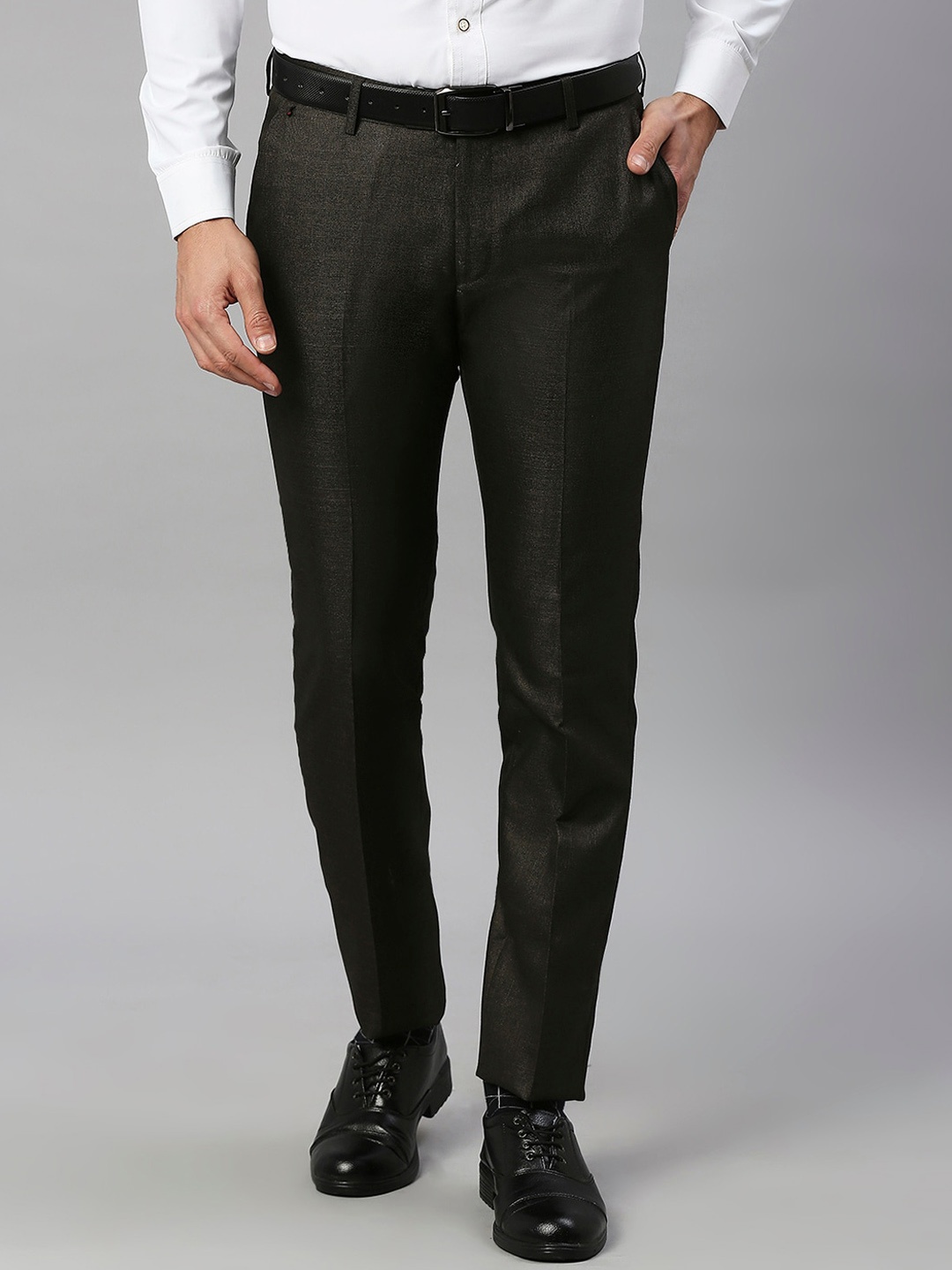 

Solemio Men Mid Rise Slim Fit Formal Trousers, Black
