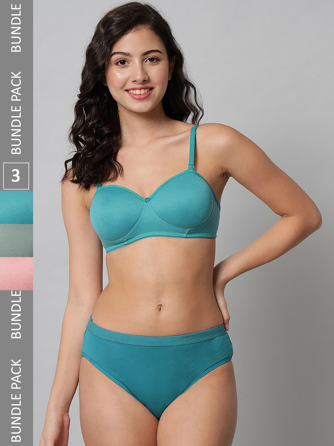 

AROUSY Pack of 3 Lightly Padded Lingerie Set R_Demi Set_Blue,Pink,Green_30