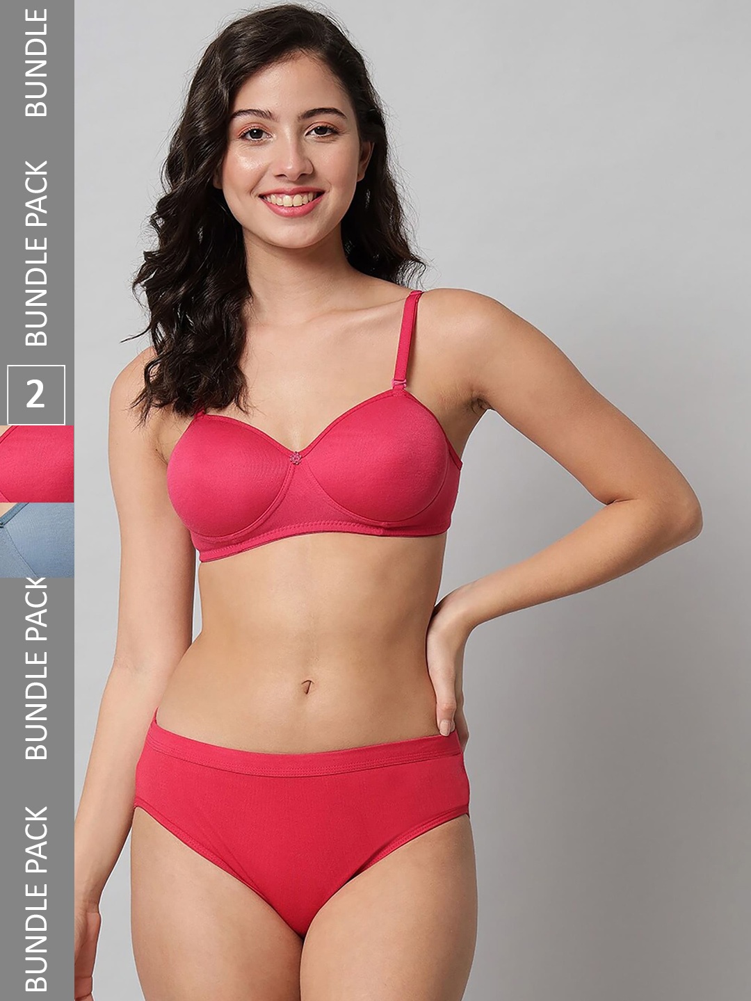 

AROUSY Pack Of 2 Mid-Rise Cotton Lingerie Set R_Demi Set_Red,Blue,_30