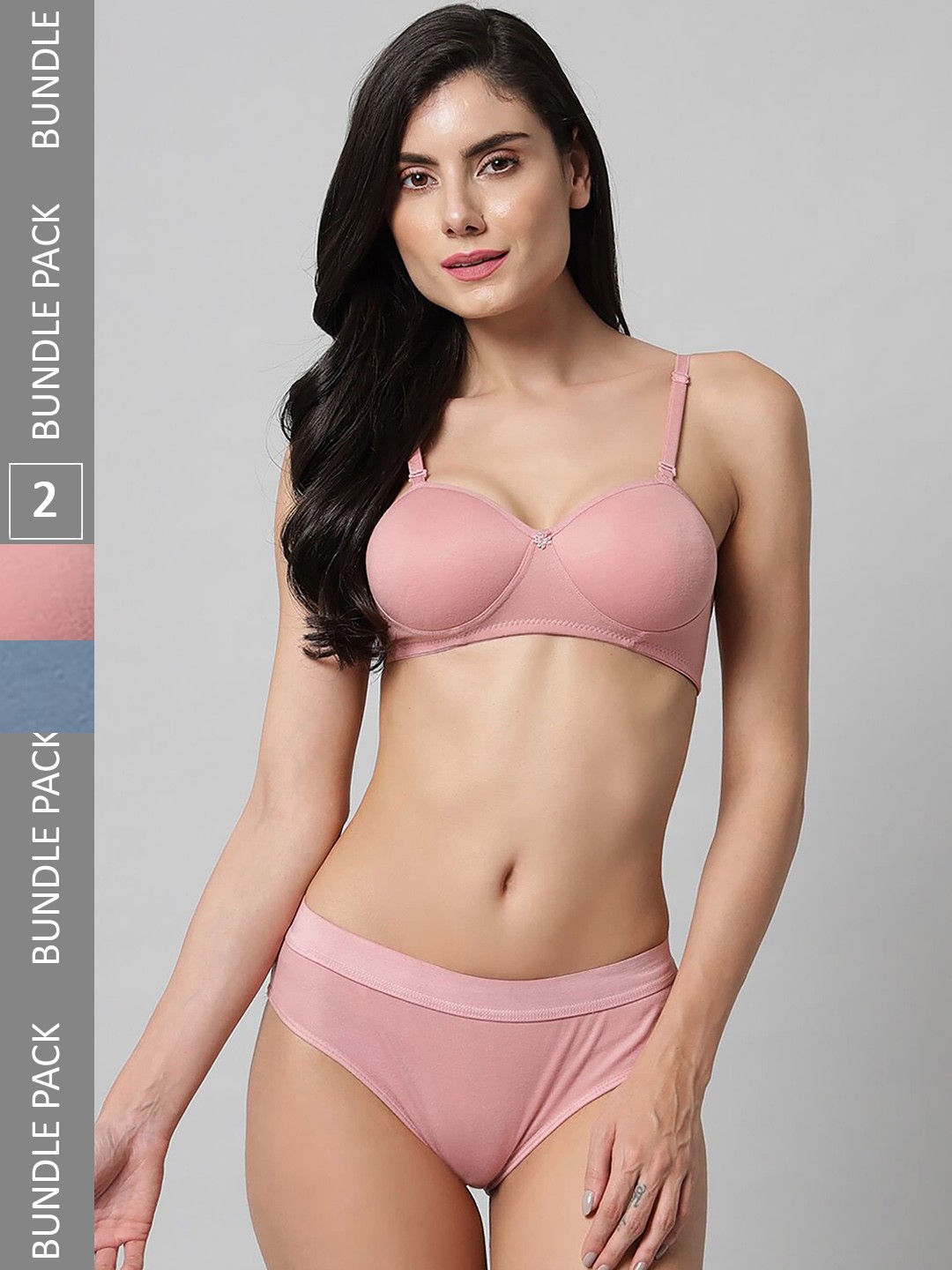 

AROUSY Pack Of 2 Mid-Rise Cotton Lingerie Set R_Demi Set_Pink,Blue,_30, Mauve