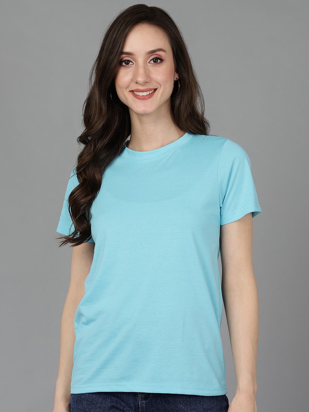 

Adyavastram Women Turquoise Blue Applique T-shirt