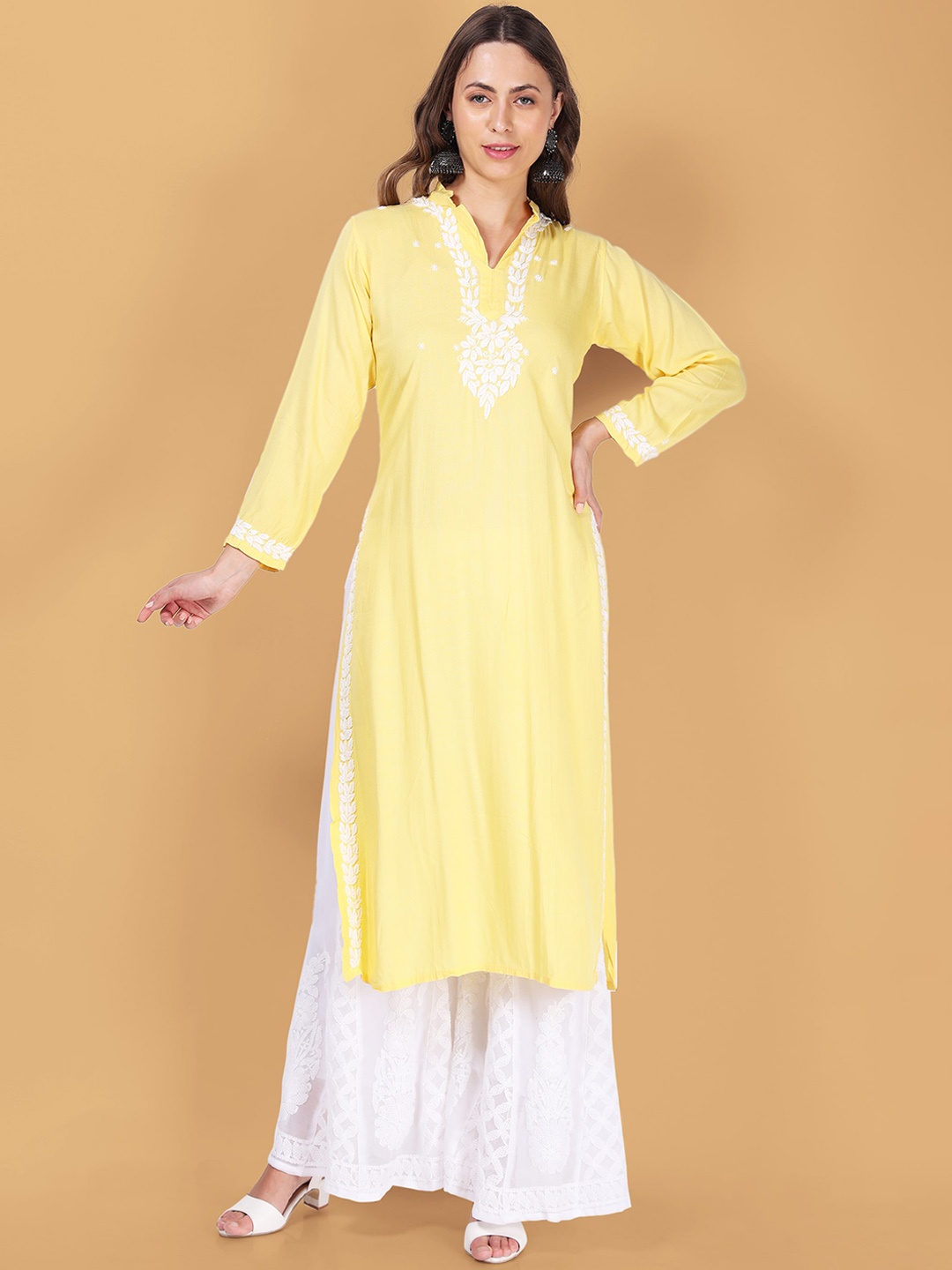 

Syrish Embroidered Yoke Design Straight Kurta, Yellow