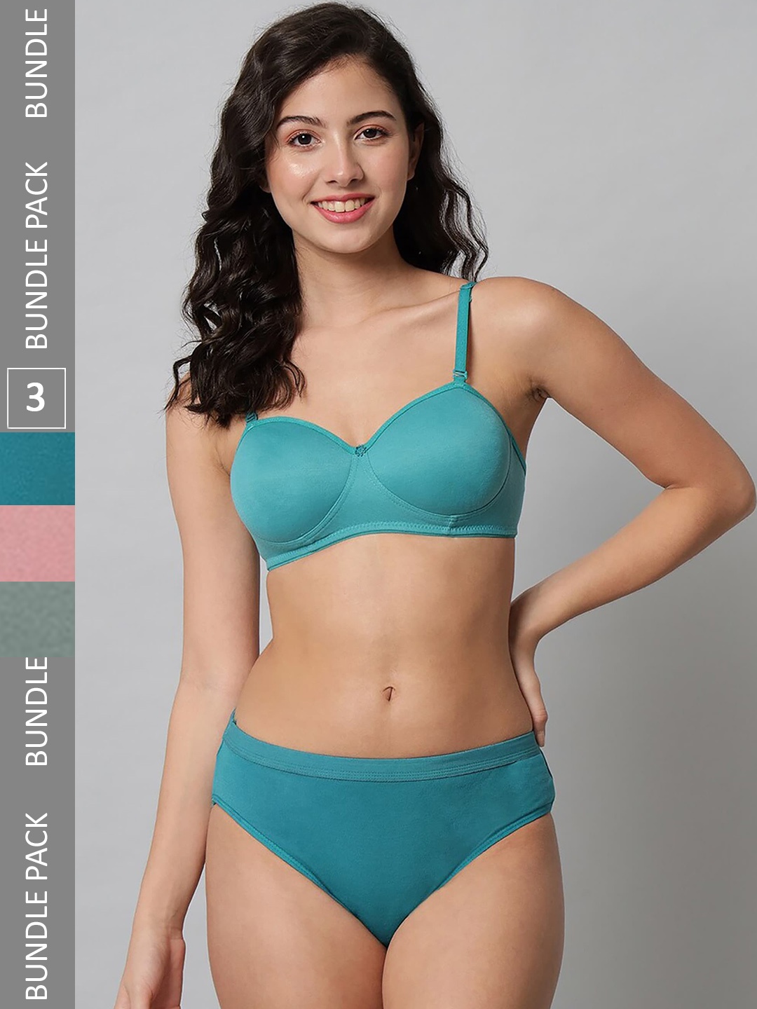 

Aamarsh Pack Of 3 Non-Padded Cotton Lingerie Set AP_R_Demi Set_Blue,Pink,Green_30