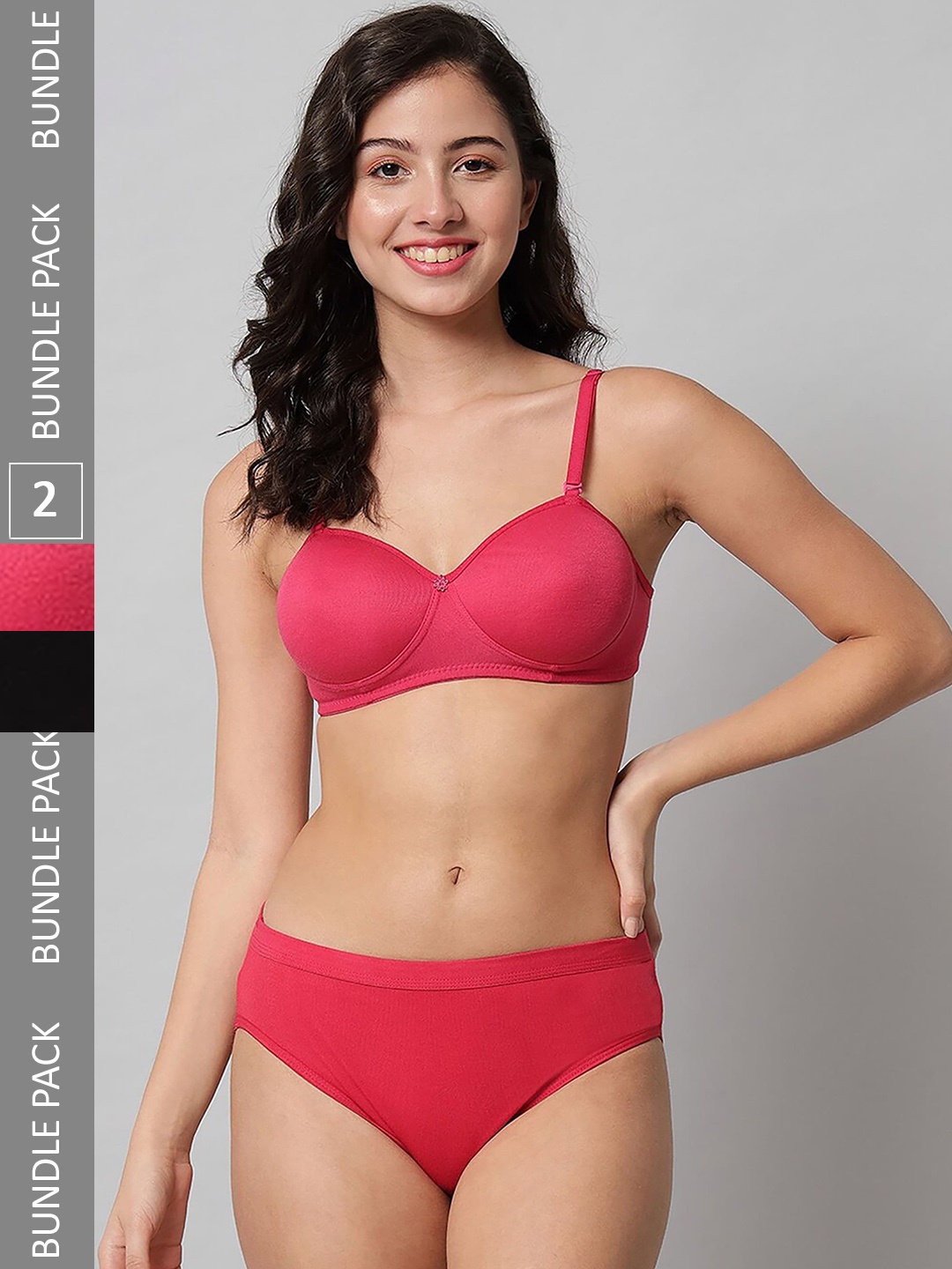 

Aamarsh Pack Of 2 Cotton Briefs Lingerie Set AP_R_Demi Set_Red,Black_30