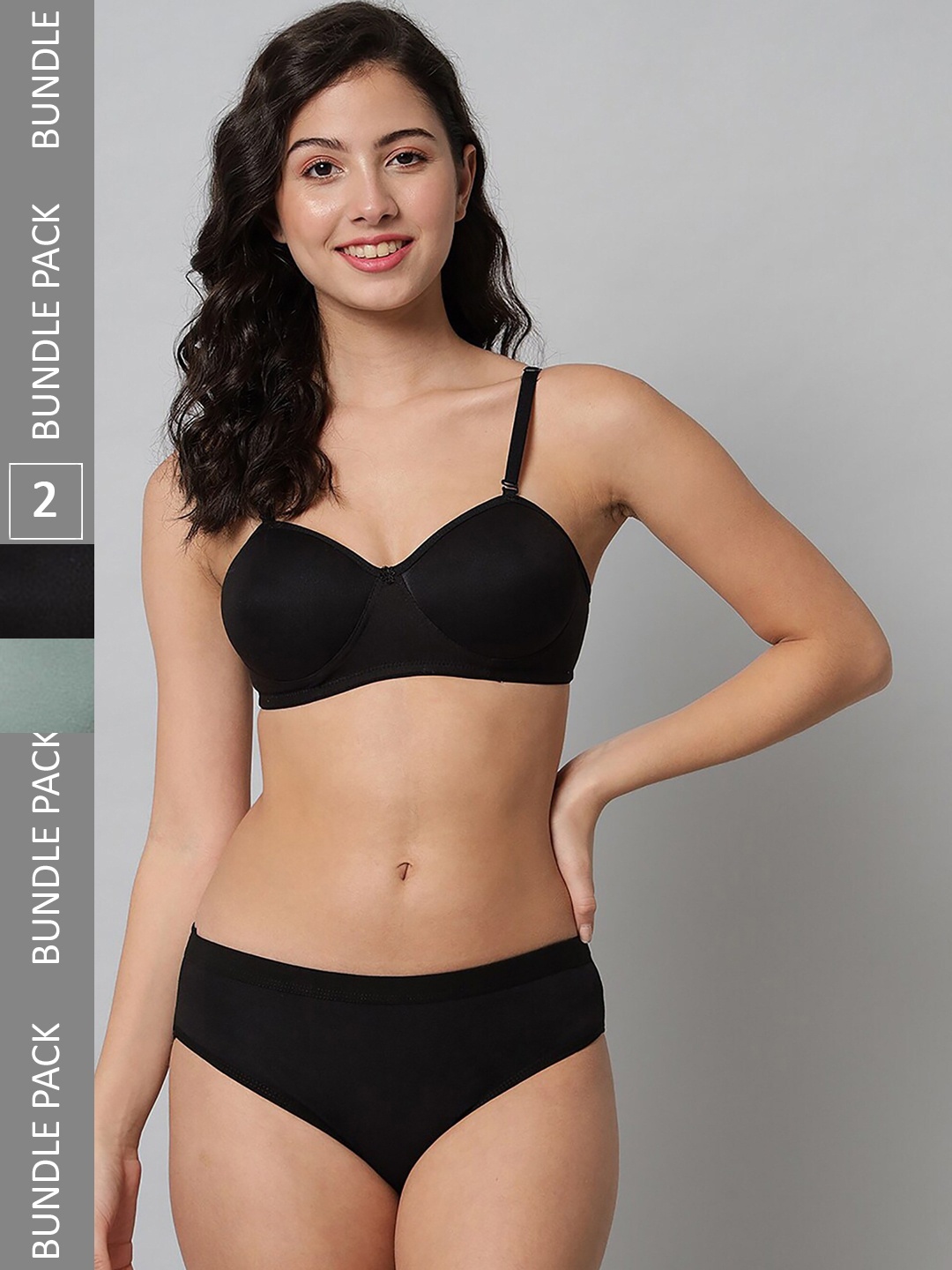 

Aamarsh Pack Of 2 Cotton Bra Lingerie Set- AP_R_Demi Set_Black,Green_30