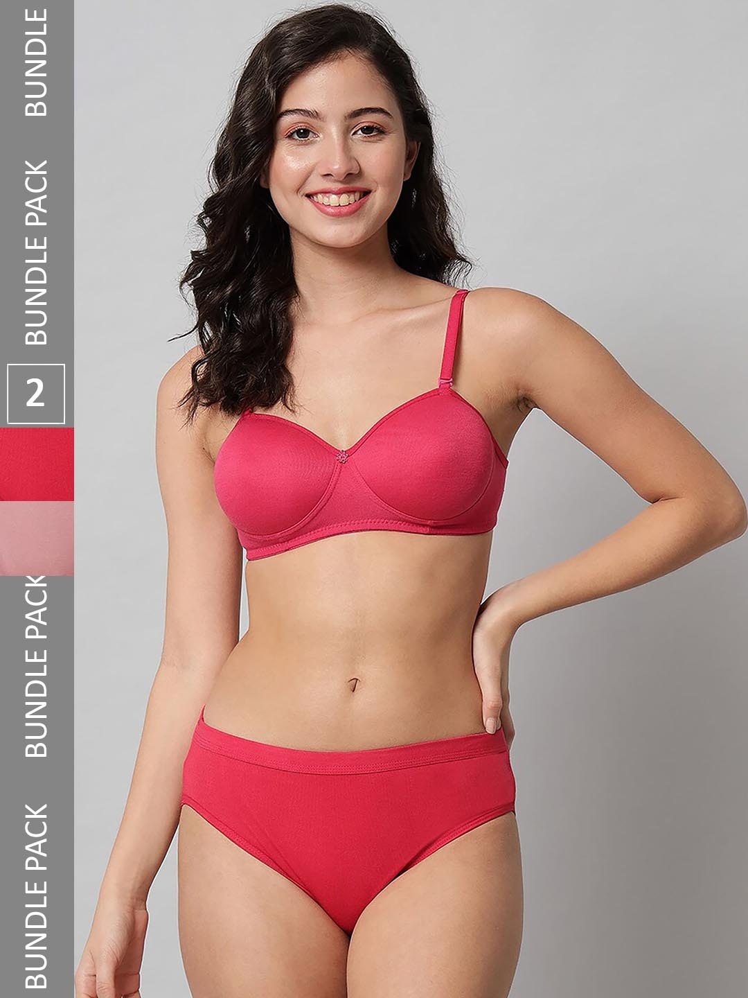 

Aamarsh Pack Of 2 Cotton Bra With Briefs Lingerie Set VAN:AP_R_Demi Set_Red,Pink_30