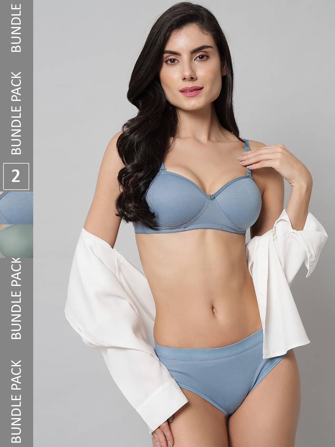 

Aamarsh Pack Of 2 Non-Padded Cotton Lingerie Set AP_R_Demi Set_Green,Blue,_30