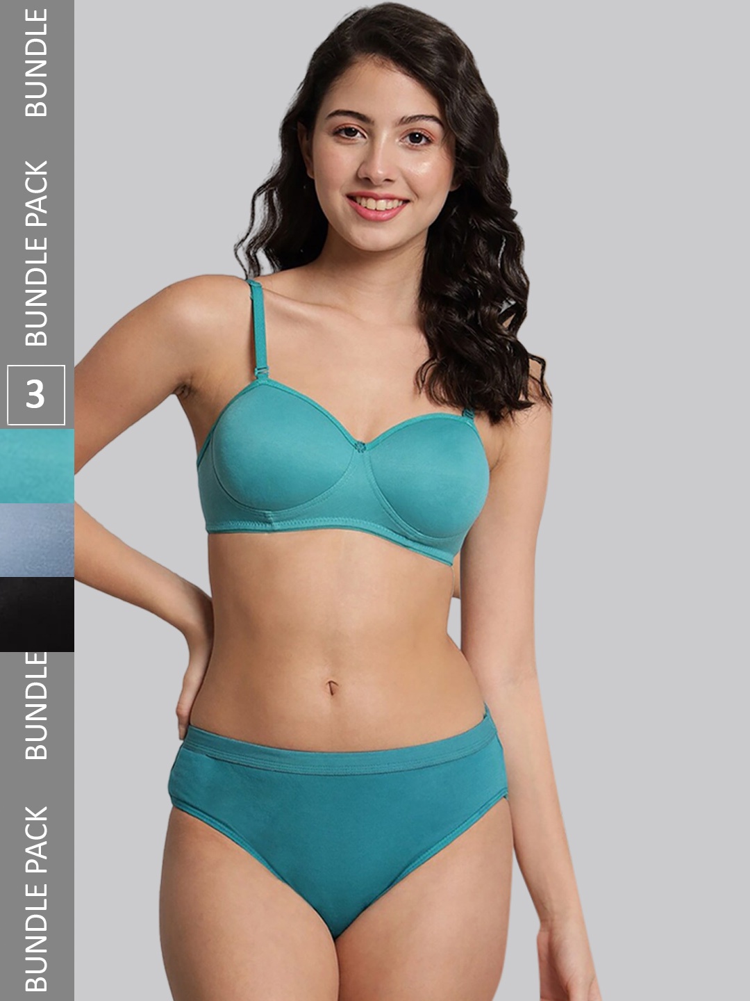 

Aamarsh Pack Of 3 Cotton Bra With Briefs Lingerie Set VAN: AP_R_Demi Set_Black,Blue,_30