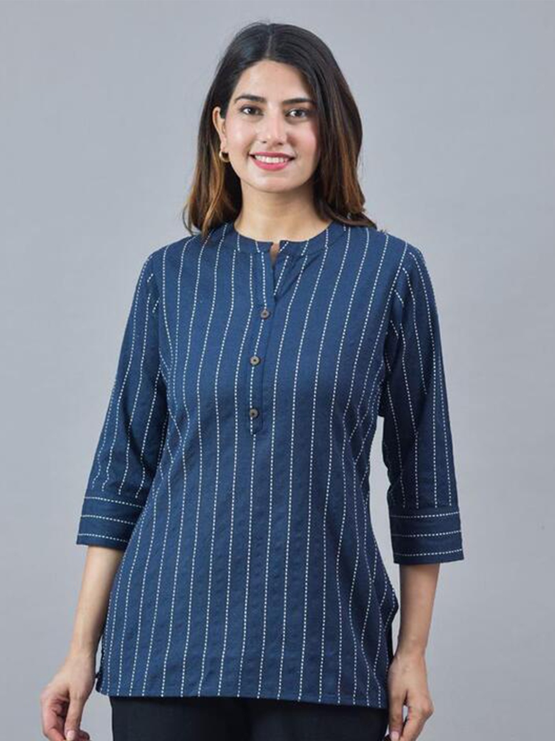 

HERE&NOW Navy Blue Striped Cotton Top