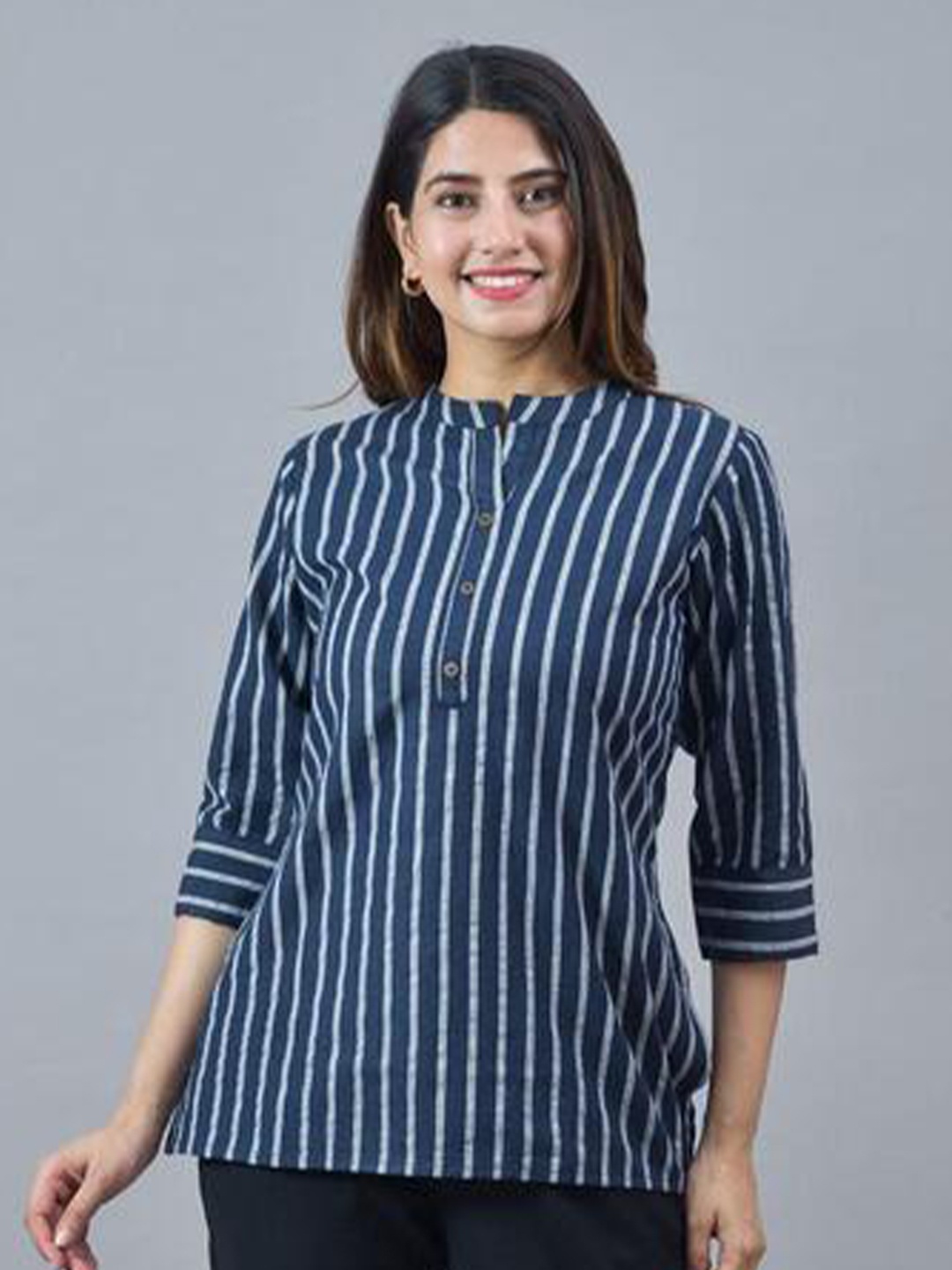 

HERE&NOW Navy Blue Striped Cotton Top