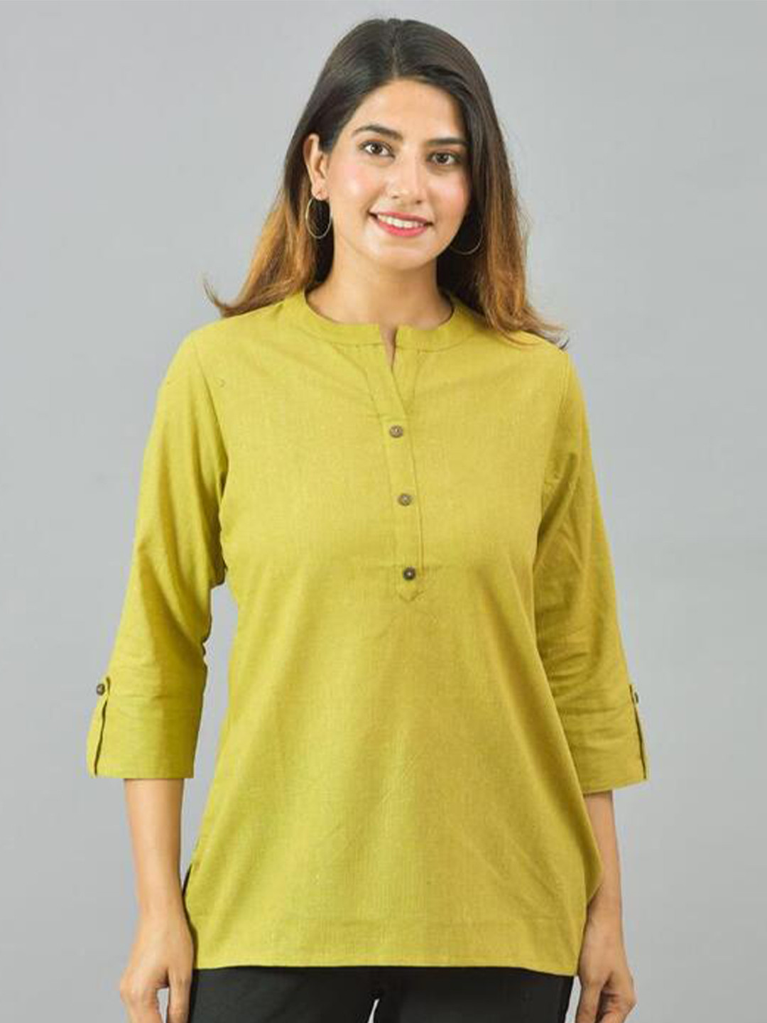 

HERE&NOW Grey Mandarin Collar Cotton Shirt Style Top