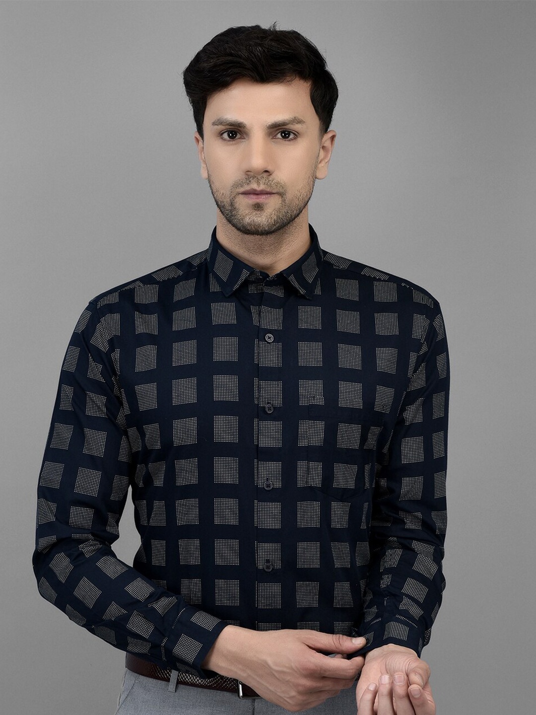 

Canary London Smart Windowpane Checked Formal Shirt, Navy blue