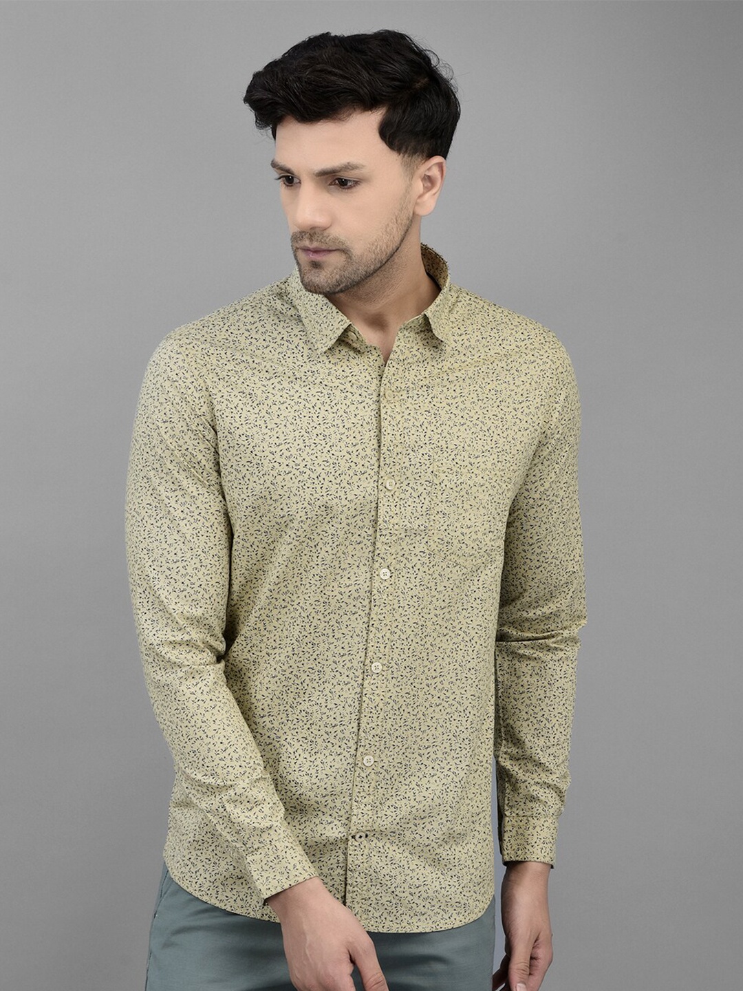 

Canary London Smart Slim Fit Floral Printed Oxford Cotton Casual Shirt, Khaki