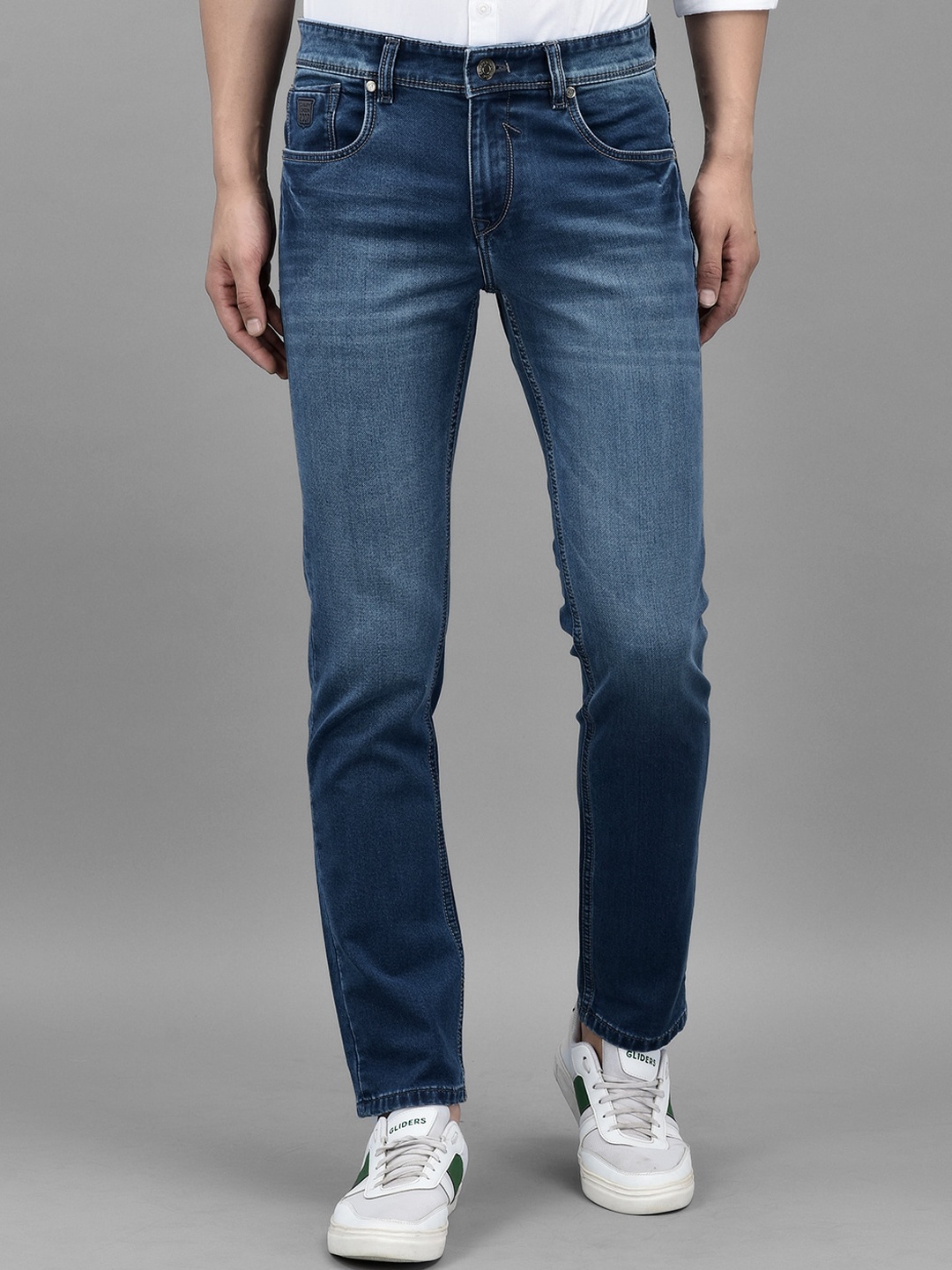 

Canary London Men Smart Slim Fit Low-Rise Light Fade Stretchable Jeans, Blue