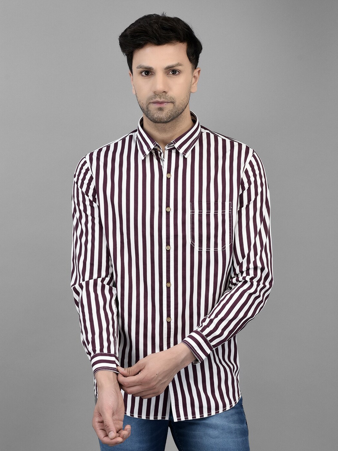 

Canary London Smart Vertical Striped Slim Fit Cotton Casual Shirt, Burgundy
