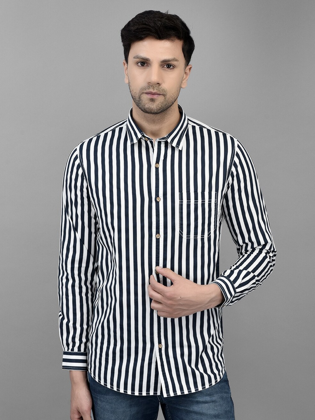 

Canary London Smart Slim Fit Striped Cotton Casual Shirt, Navy blue