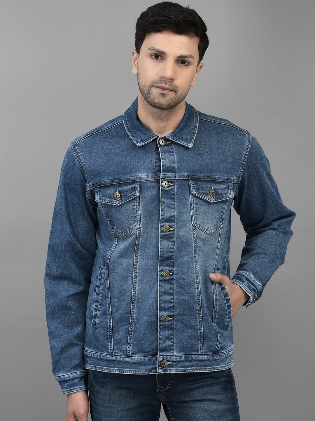 

Canary London Long Sleeves Spread Collar Denim Jacket, Blue