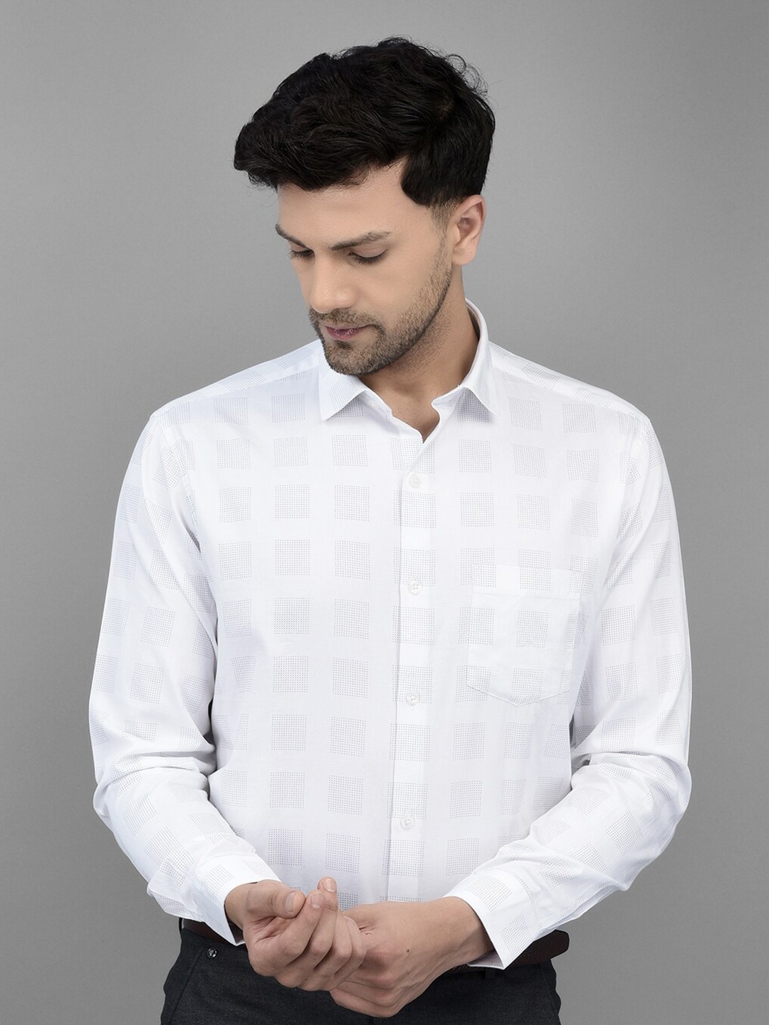 

Canary London Smart Checked Satin Formal Shirt, White