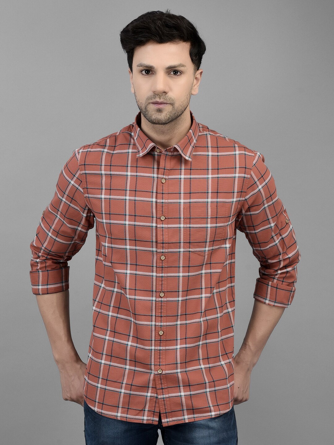 

Canary London Smart Tartan Checked Cotton Casual Shirt, Rust