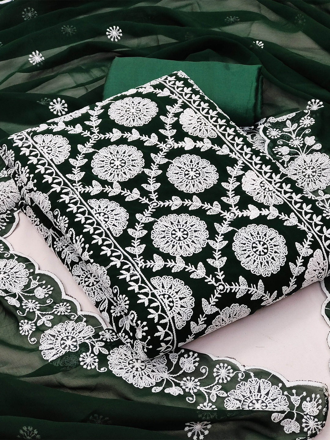 

KALINI Embroidered Unstitched Dress Material, Green