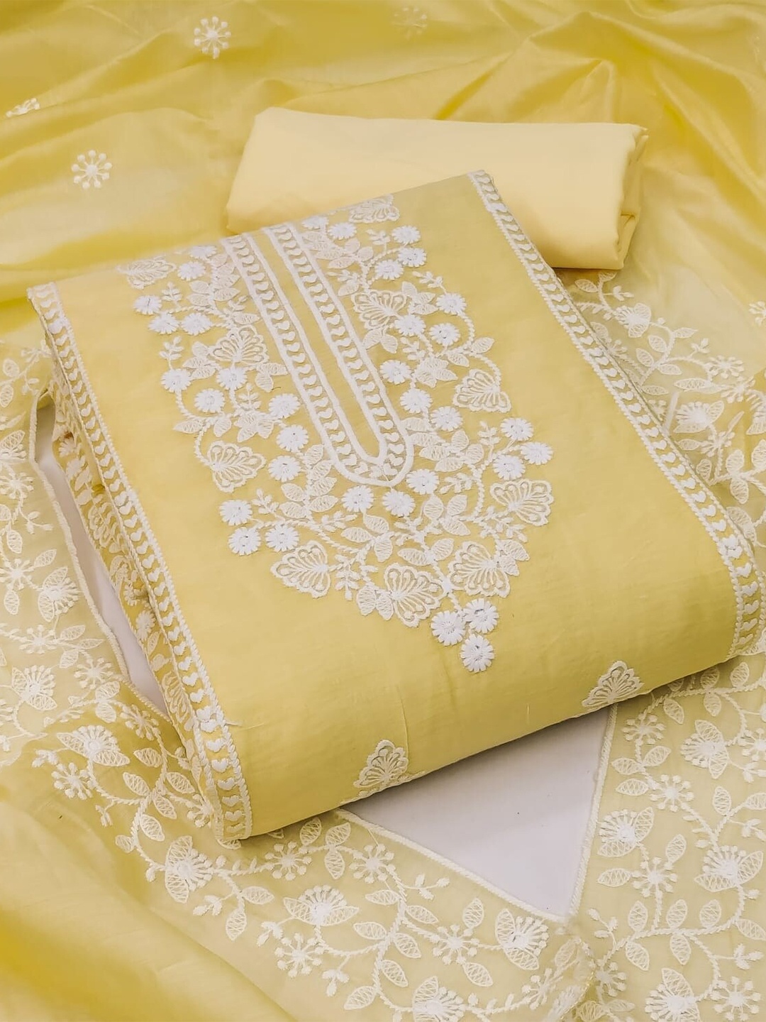 

KALINI Floral Embroidered Unstitched Dress Material With Dupatta, Yellow
