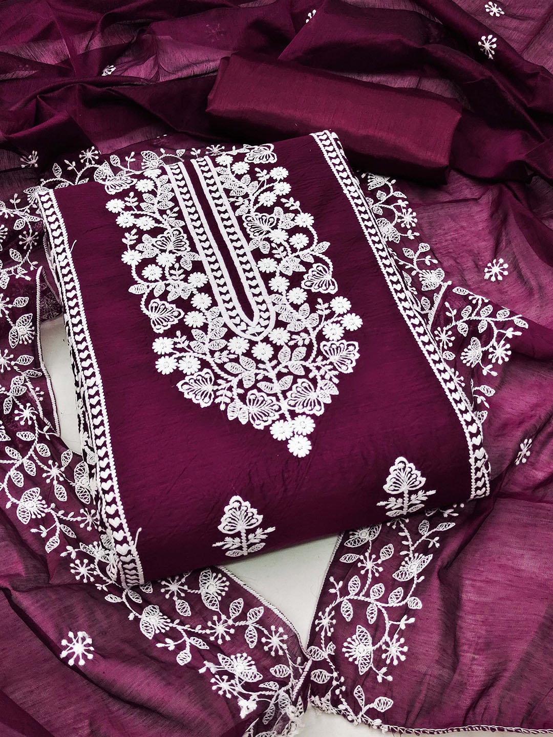 

KALINI Ethnic Motif Embroidered Unstitched Dress Material With Dupatta, Purple