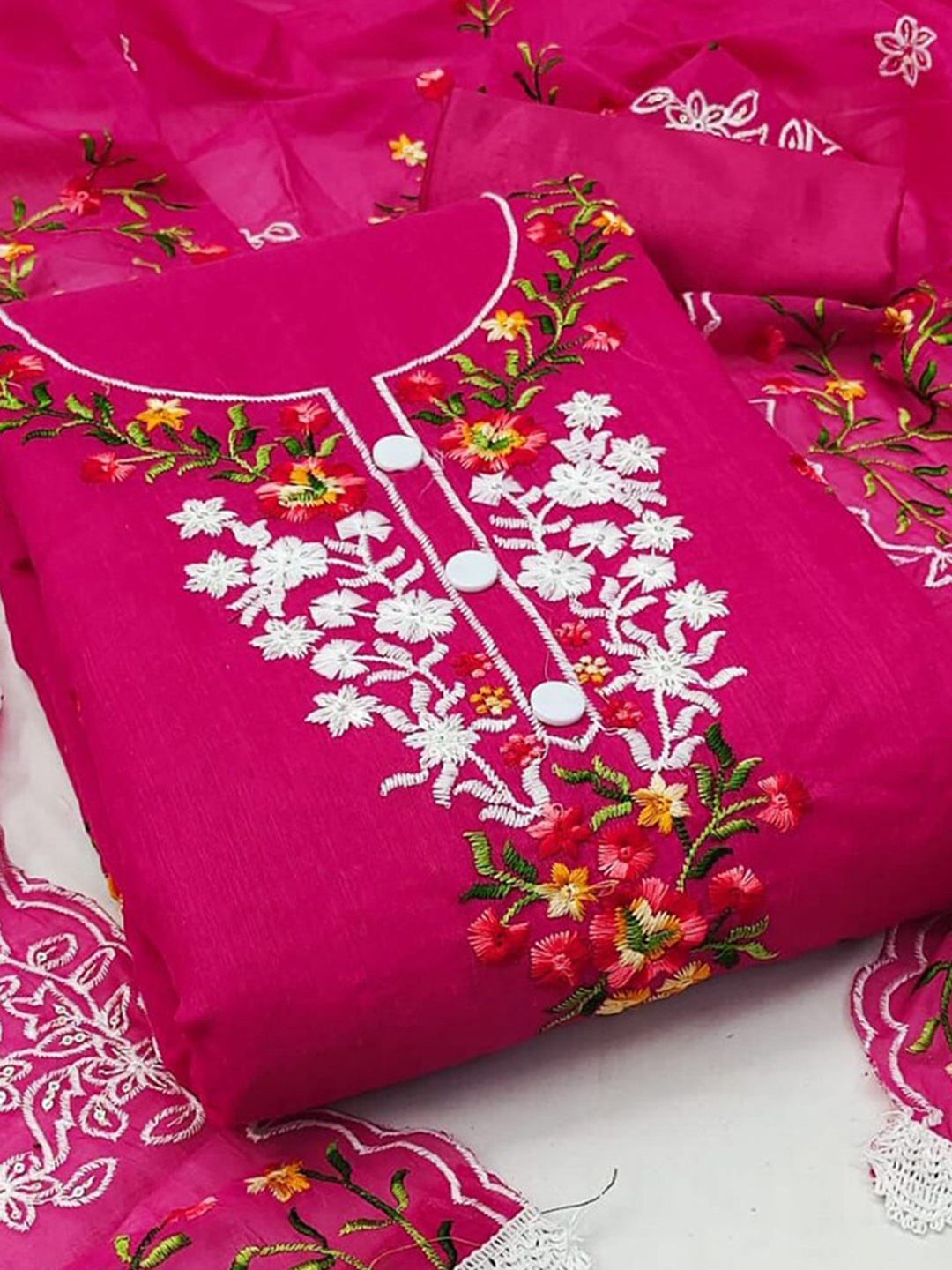 

KALINI Floral Embroidered Unstitched Dress Material, Pink