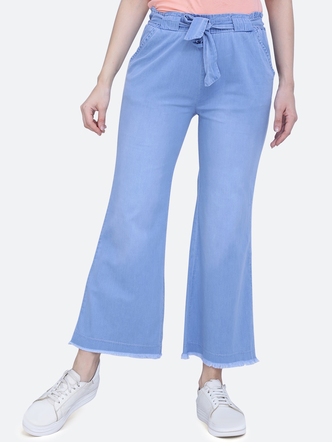 

FCK-3 Women Blue Brittney Wide Leg High-Rise Cropped Stretchable Jeans