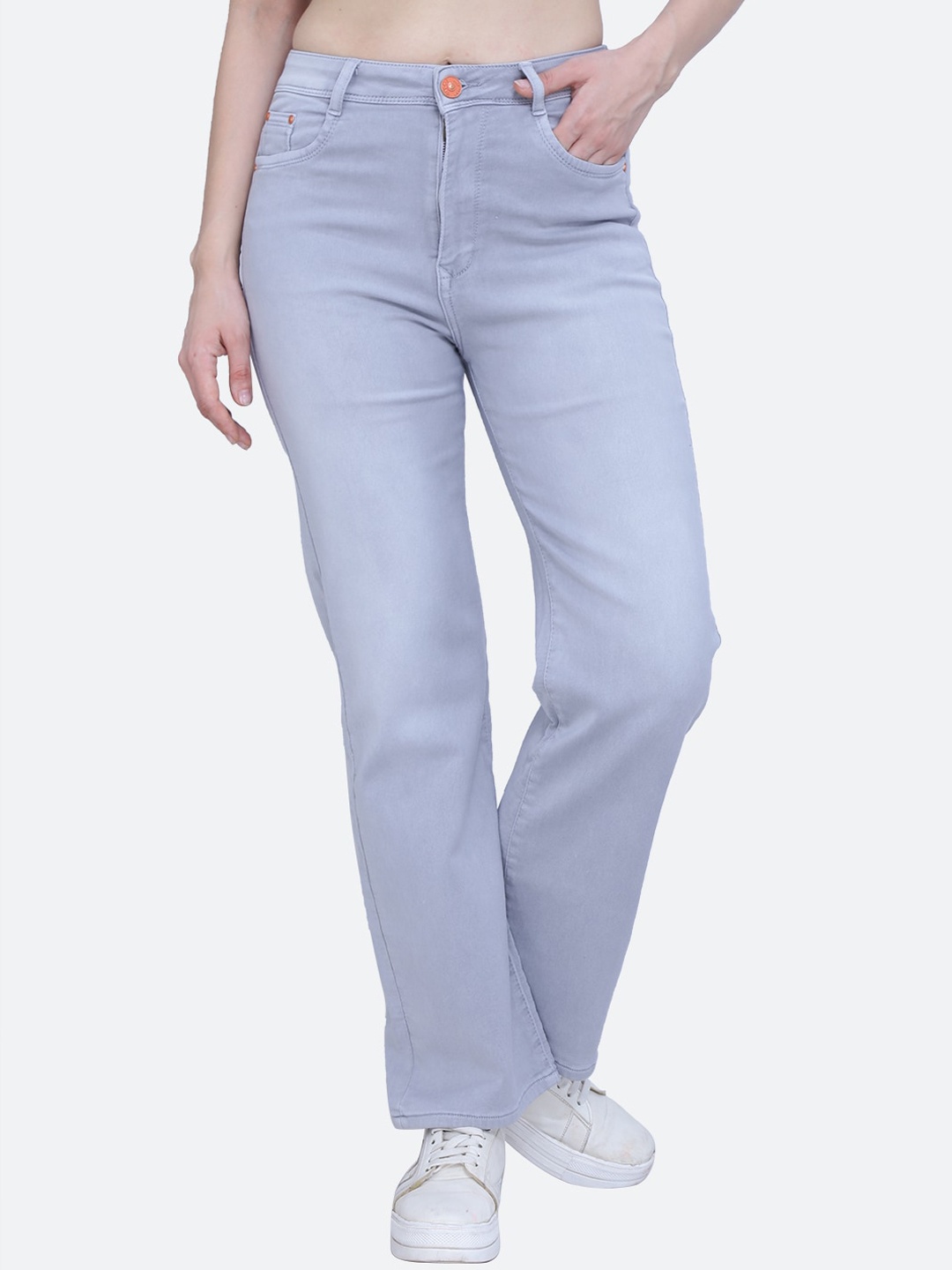

FCK-3 Women Bootilicious Wide Leg High-Rise Stretchable Jeans, Grey melange