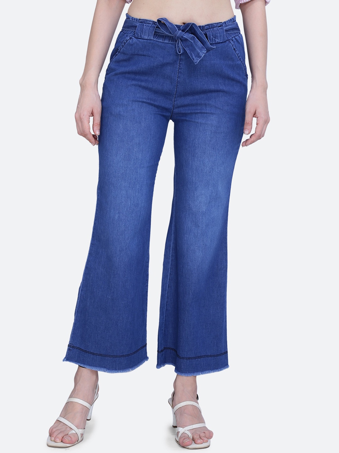 

FCK-3 Women Brittney Wide Leg High-Rise Light Fade Stretchable Cotton Jeans, Blue