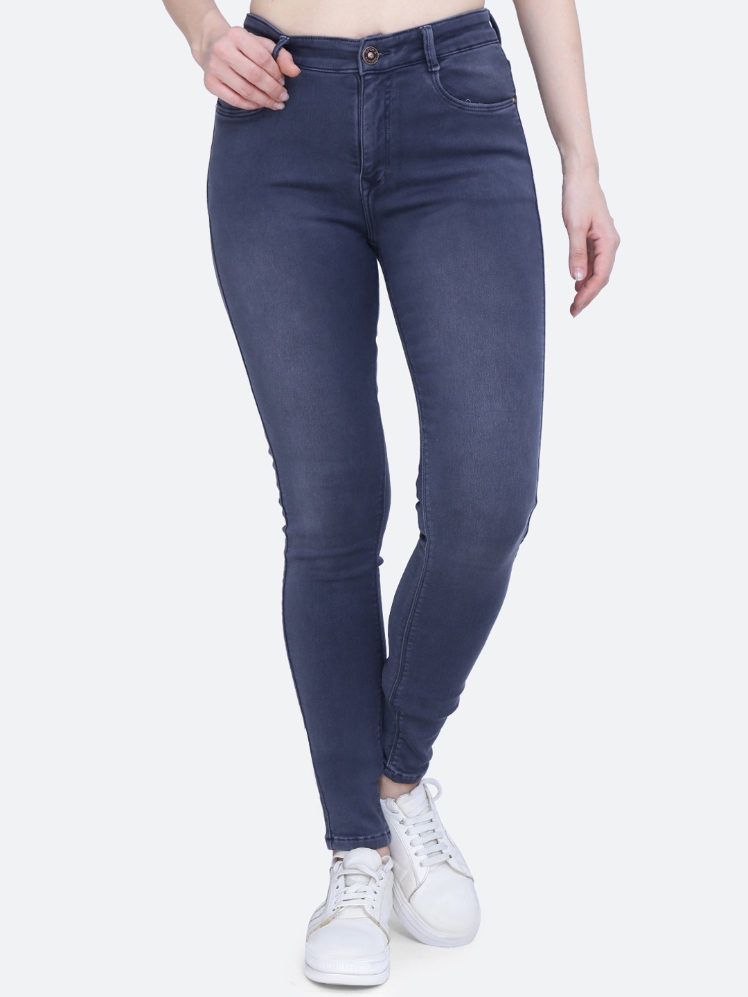 

FCK-3 Women Comfort High-Rise Clean Look Retro Denims Stretchable Jeans, Grey