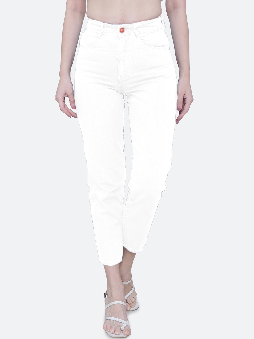 

FCK-3 Women Jim Dandy Boyfriend Fit High-Rise Cropped Stretchable Jeans, White