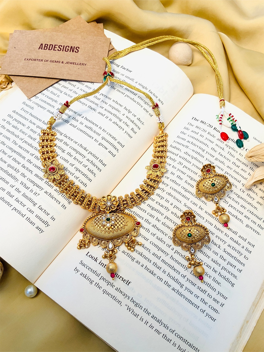 

ABDESIGNS Gold-Plated Stone-Studded Antique Jewellery Set