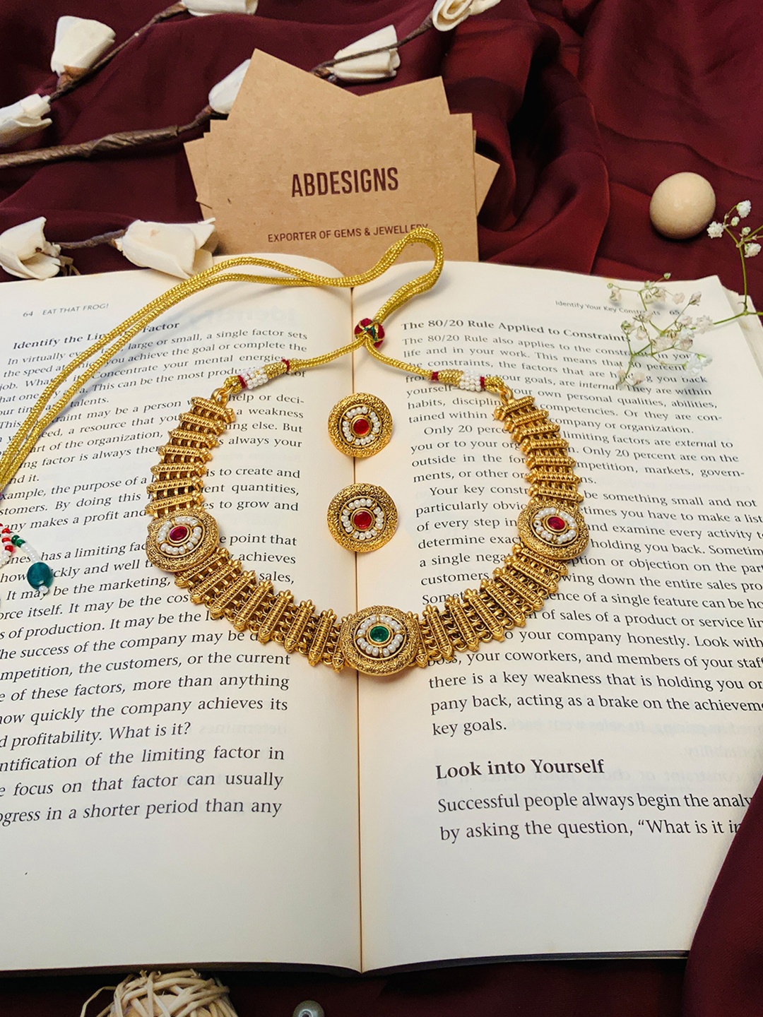 

ABDESIGNS Gold-Plated Stone Studded & Beaded Antique Jewellery Set