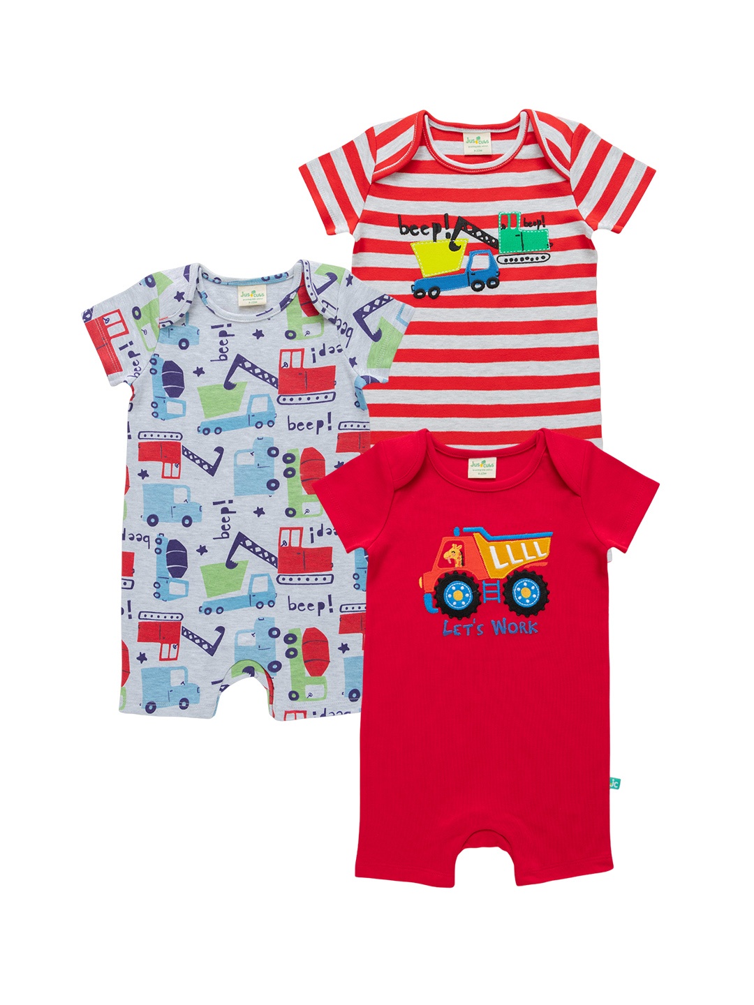 

JusCubs Infant Boys Pack of 3 Printed Cotton Rompers, White