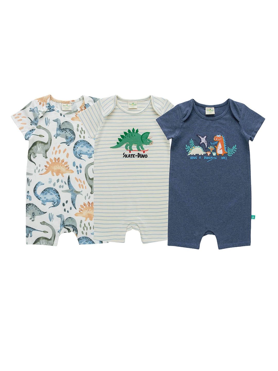 

JusCubs Infant Boys Pack of 3 Printed Cotton Rompers, Grey