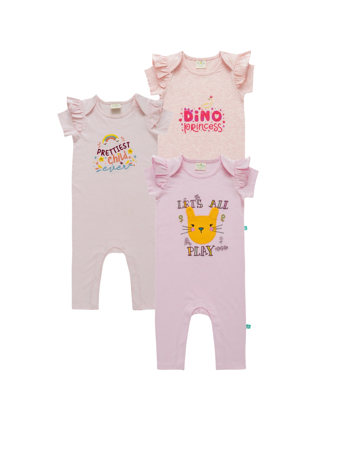 

JusCubs Infant Girls Pack Of 3 Printed Cotton Rompers, Pink
